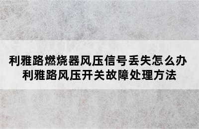 利雅路燃烧器风压信号丢失怎么办 利雅路风压开关故障处理方法